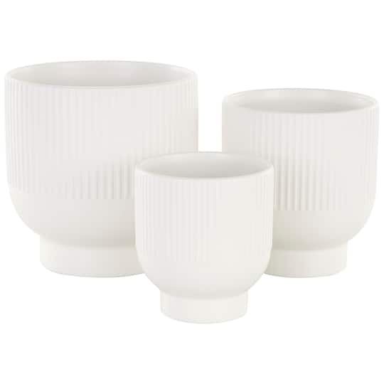 Cream Ceramic Planter with Tapered Base Set